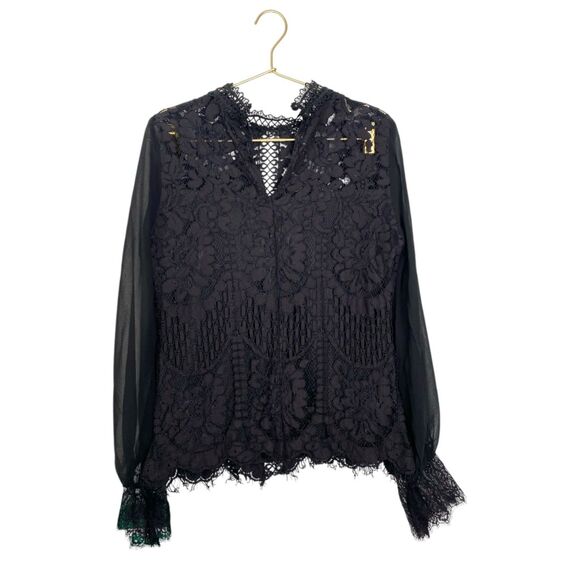 Lipsy London Black‎ Lace Long-Sleeve Blouse – Size US 8 (SKU: 365) - Picture 2 of 8